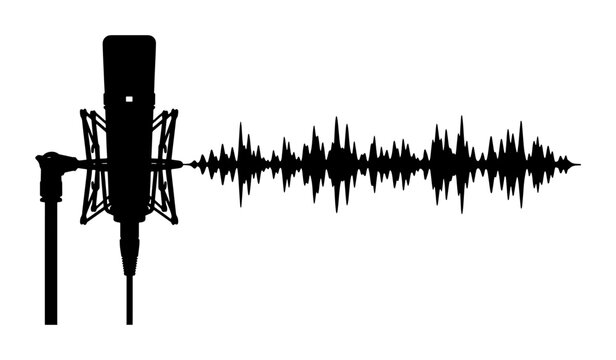 Audio Waveform Microphone Vector, Sound Recording Studio Equipment, Music Production Icon