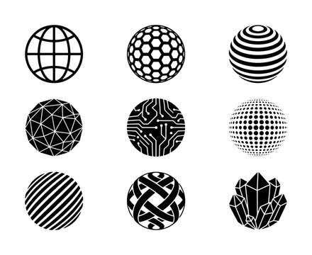 Abstract Spheres Collection, Geometric Orbs, Digital Network Icons, Futuristic Globe Graphics