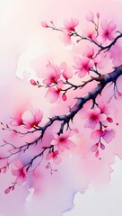 Fototapeta premium Soft Pink Cherry Blossoms Watercolor Art