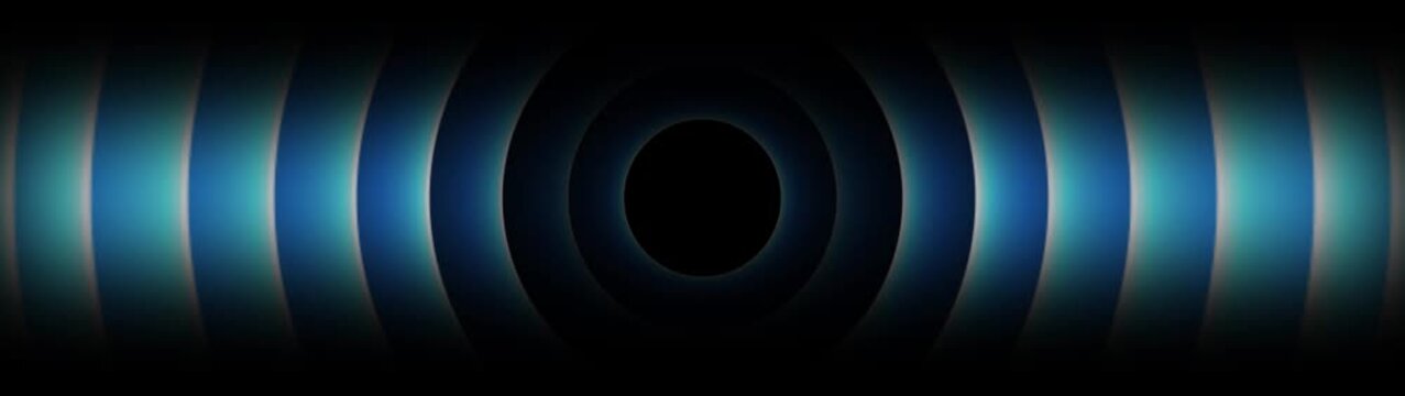 Concentric Elliptical Rings of Glowing Blue and Teal Light Emanating from a Central Black Oval Against a Dark Gradient Background Creating a Sense of Depth and Energy with a Futuristic Abstract