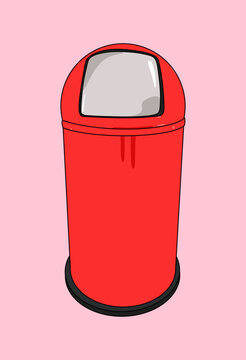 Red Trash Can Icon. Isolated Garbage Bin on Pink Background. Waste Recycling Management Concept