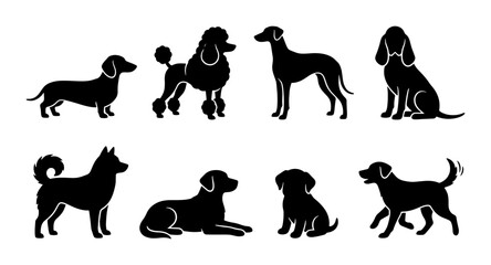 Diverse Dog Breed Silhouettes Collection, Canine Companions Vector Icons, Pet Animal Graphics © Mahinul