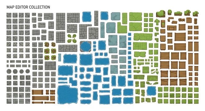 Top down 2d game map editor assets and floor tiles collection