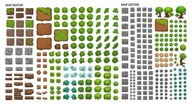 Top down game map editor tileset for 2d adventure world building