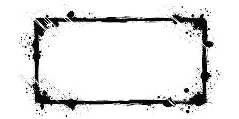 Fototapeta premium Distressed grunge frame style, rough black paint border on white background, scratched vintage texture, abstract worn edges, empty center, monochrome grunge design, high detail.