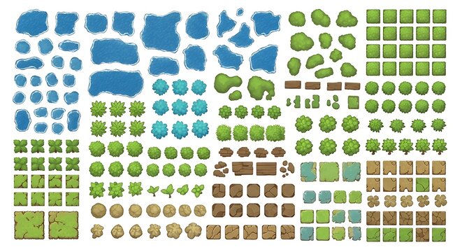 Set of various map icons for landscape design and city planning