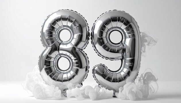 Shiny silver balloons in clouds display 89.