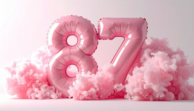 Pink balloons and fluffy clouds celebration.