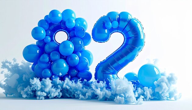 Blue balloons forming the number 82.