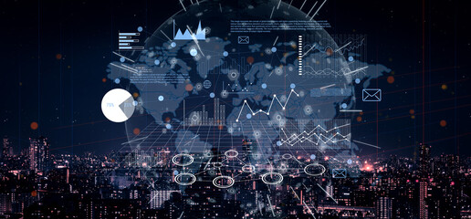 Naklejka na ściany i meble Global business data analysis and market research report. Using analytics and statistics for insight into the worldwide economy and business strategy. Motif