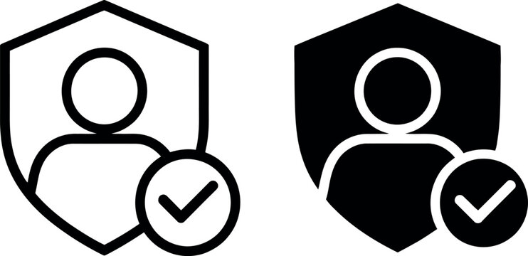 Simple verified user icon with checkmark in shield badge design