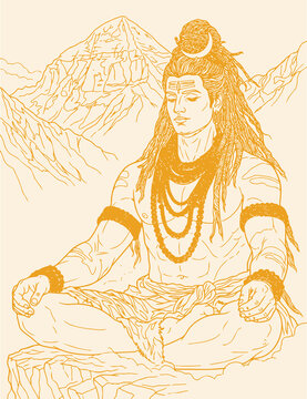 Lord Shiva and Parvati Hindu god Design Element. Sketch or Drawing of Shiva Parvati Outline Editable Vector Illustration
