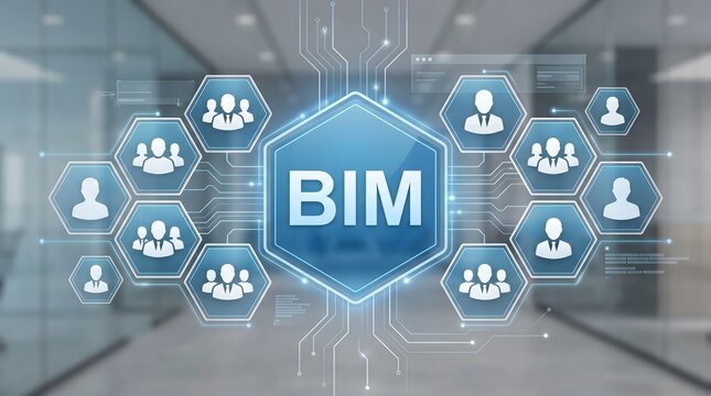 BIM building information modeling concept with team icons