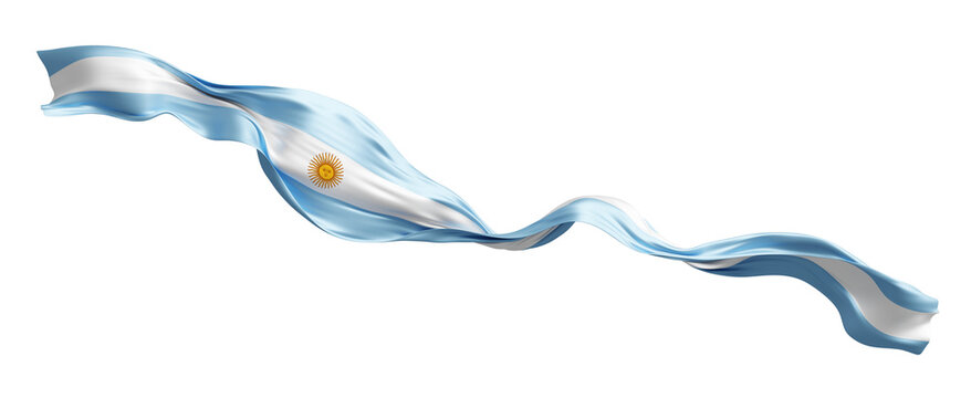 Argentina flag ribbon flowing isolated on transparent background 3D render
