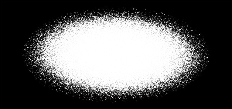 Noise textured oval frame. Vector halftone pattern, radial border. Dotwork effect.