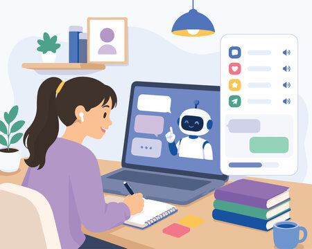 AI Language Learning Assistant for Students Flat Vector Illustration