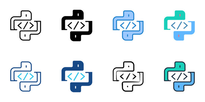 Python icons set multiple style collection. Editable stroke 
