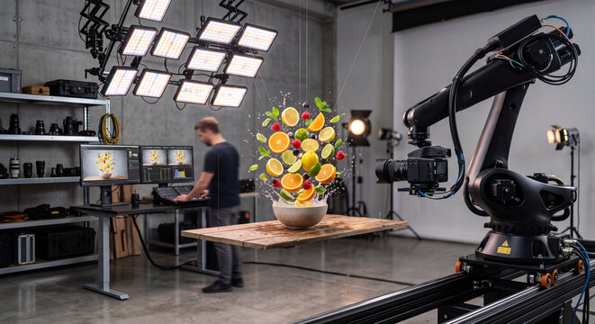 Modern Food Photography Studio With Robotic Arm