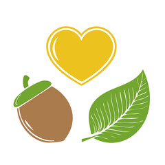Fototapeta premium Flat design acorn leaf and heart illustration