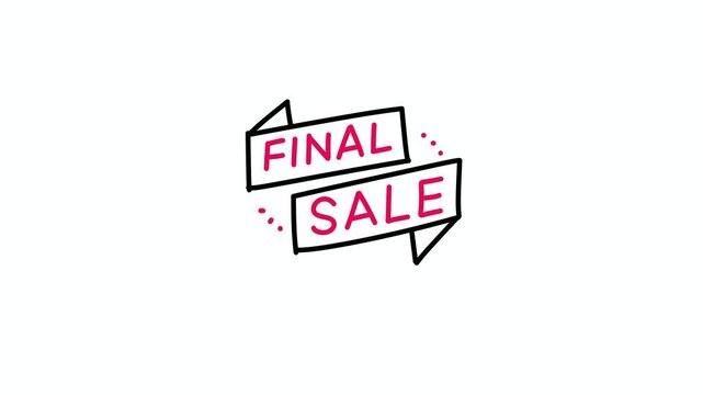Final Sale animated doodle ribbon banner, bold magenta text on stacked ribbon with black outline, bounce animation for e-commerce, promo and retail social media stories.