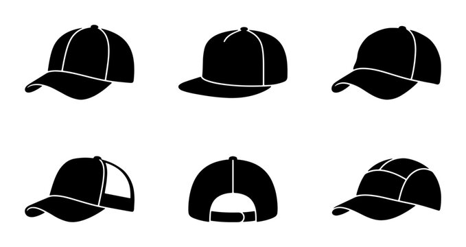 Baseball Caps Collection, Six Silhouette Styles, Black Headwear Icons, Sporty Fashion Accessories