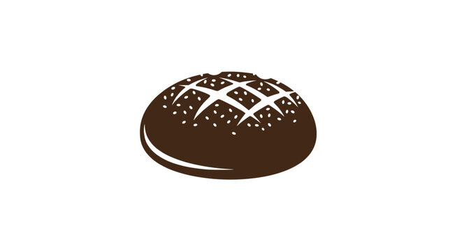 Simple graphic illustration shows a round loaf of dark crusty bread with decorative scoring marks on top, representing fresh bakery products daily.