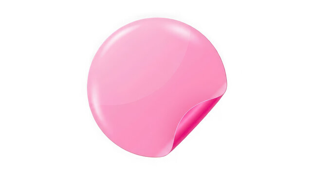 Pink round sticker with a curled corner isolated on transparent background