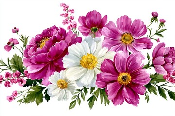 Fototapeta premium Vibrant Cosmos Flowers in a Delicate Spring Garden Arrangement for Elegant Celebration Invitations