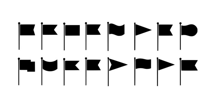 Flags on Poles in Various Shapes and Sizes Featuring Black, Silhouettes, Vector with Illustration and Symbols Elements for Communication, Nautical