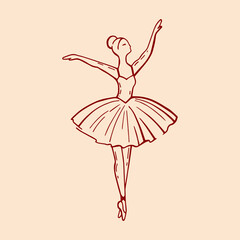 Obraz premium Cozy Christmas whimsical vintage doodle illustration of nutcracker toy ballerina in sketch style. Hand drawn quirky illustrations. Linear style. Cute coquette red vector design of ballerina