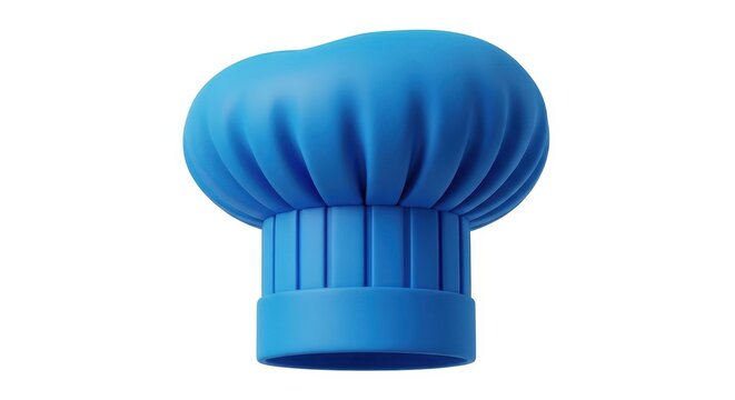 A vibrant blue chef hat icon, 3d rendered style, isolated on white background