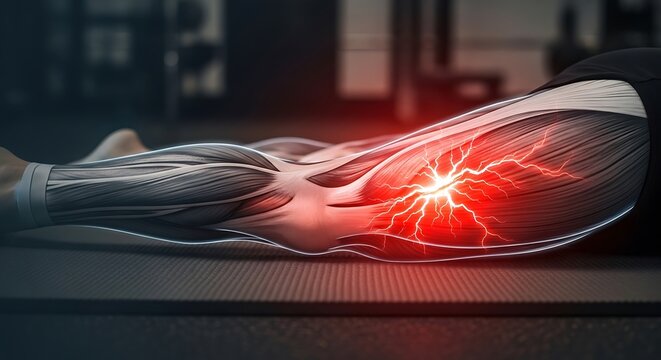Human Leg Muscle Anatomy with Highlighted Thigh Pain