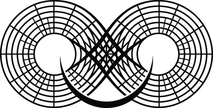 Infinity symbol with grid structure and curved smile line underneath.