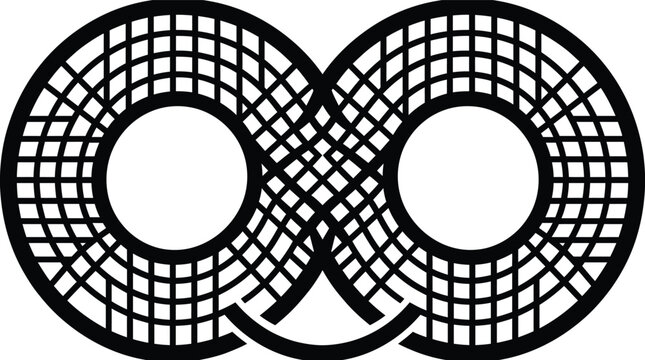 Geometric infinity loop with grid design and bottom smile curve element.