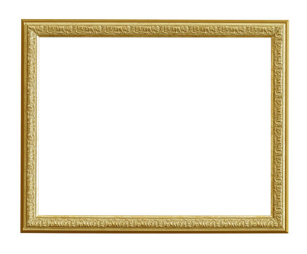 Golden ornate picture frame with white background