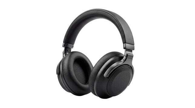 Black over ear headphones on black background studio photography