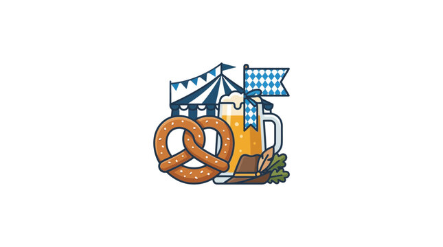 Oktoberfest Celebration: Pretzel, Beer Mug, Tent, and Bavarian Flag Icon