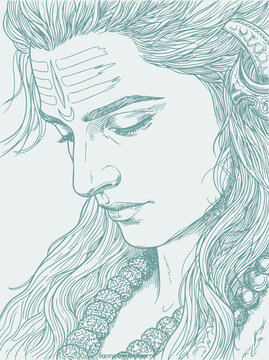 Lord Shiva and Parvati Hindu god Design Element. Sketch or Drawing of Shiva Parvati Outline Editable Vector Illustration
