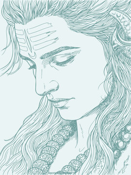 Lord Shiva and Parvati Hindu god Design Element. Sketch or Drawing of Shiva Parvati Outline Editable Vector Illustration