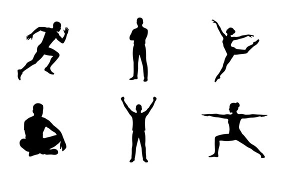 Diverse Human Silhouettes: Runner, Dancer, Athlete, Meditator, Celebrator, Yogi