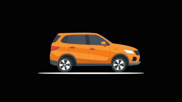 Animated Orange SUV Car Driving Profile Side View Isolated on Black Background