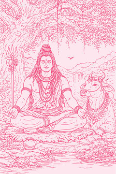 Lord Shiva and Parvati Hindu god Design Element. Sketch or Drawing of Shiva Parvati Outline Editable Vector Illustration