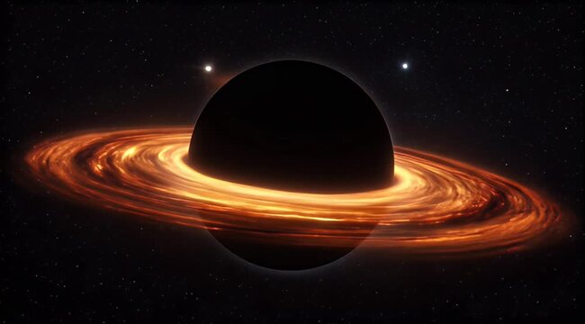 Space cosmic Black hole accretion disk gravitational lensing deep space galaxy scene, cosmic astronomy with massive event horizon, strong gravity bending light, glowing disk, star orbit