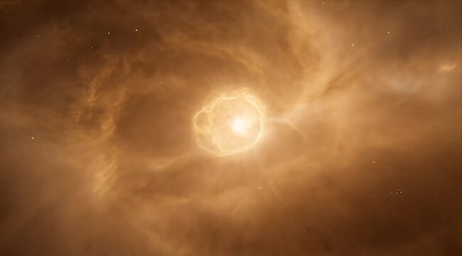 Space cosmic nebula protostar star formation golden cosmic space, swirling dust cloud and gas cloud starlight around bright newborn star, glowing deep space astronomy scene within dense nebula cloud