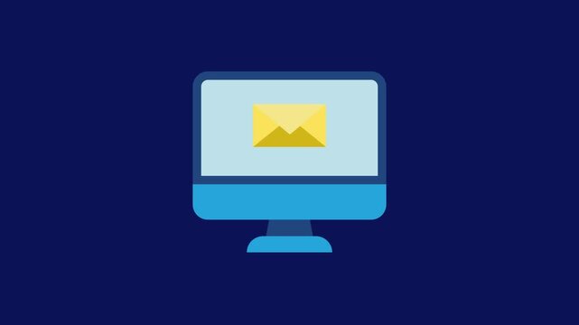 Receiving email message notification on pc animation isolated on blue background