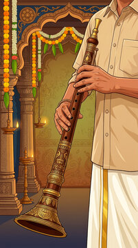 Nadaswaram, thavil, nadaswaram artist, thavil artist, traditional musicians, South Indian music, Tamil music, wedding music, Carnatic music, devotional music, classical music instrument, concert, folk