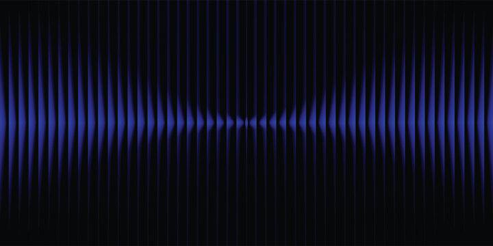 Abstract black and blue background with symmetrical vertical line pattern. Modern futuristic audio sound wave, equalizer banner template design.