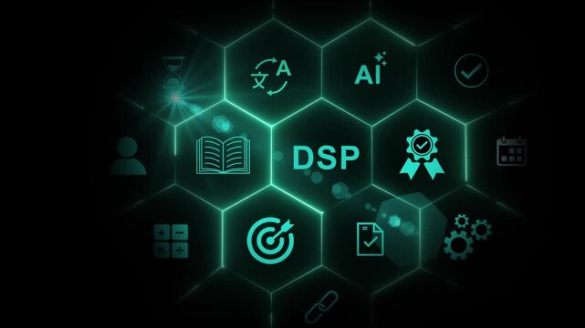Employee dsp help to get the best human resources. Business symbol. Motion graphics of Digital Signal Processing concept.
