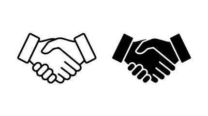 Obraz premium Handshake Icon Pair Representing Agreement, Partnership, and Trust in Minimal Black‑and‑White Vector Style