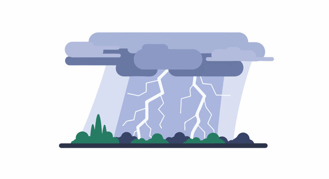 A dramatic illustration of a stormy sky with lightning bolts striking through rain and dark clouds